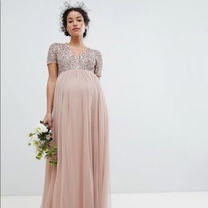 Maya Maternity v neck maxi tulle dress